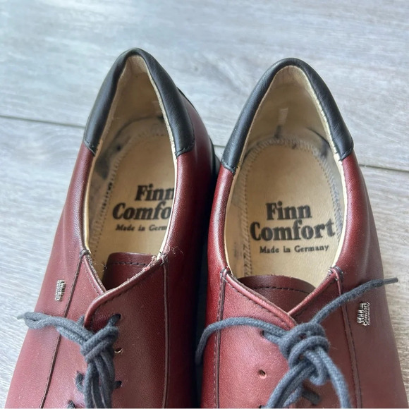 FINN COMFORT Dijon Burgundy/Red Leather Lace Up Loafers Made In Germany